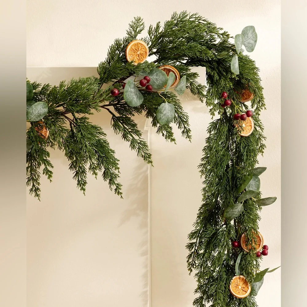 McGee & Co. / 6' Orange & Eucalyptus Faux Garland / NIB